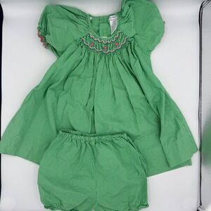 Bebe Mignon Green Gingham Smocked Dress and Bloomers Set 18M Cotton 3241B